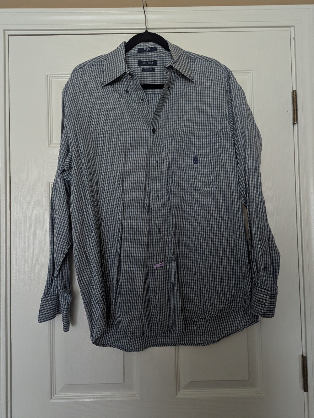 Nautica Men's Navy and White Micro-Check Dress Shirt